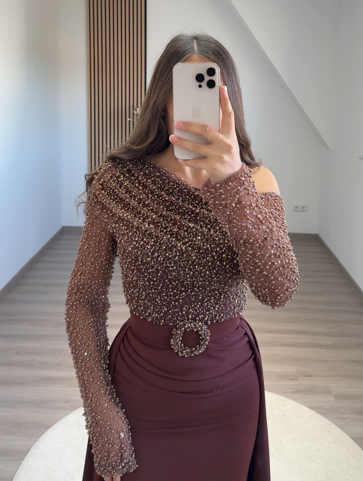 A-Line One Shoulder Beads Evening Dress