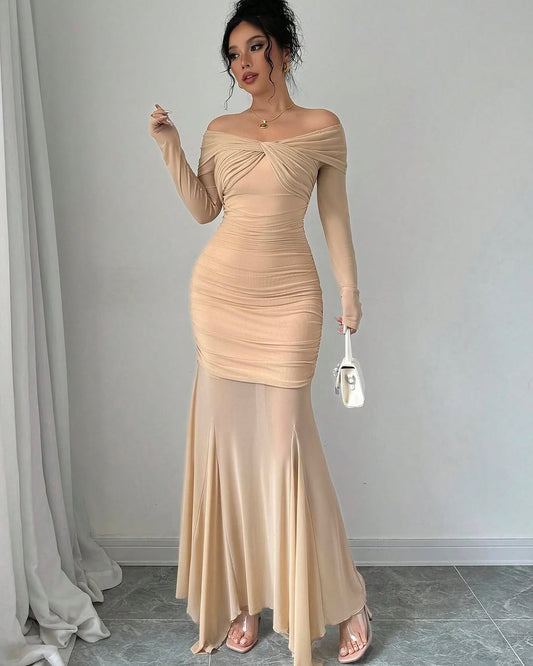 Glamorous Off-The-Shoulder Long Sleeves Mermaid Prom Dress