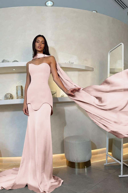 Halter Strapless Sleeveless Long Mermaid Prom Dress With Pleated