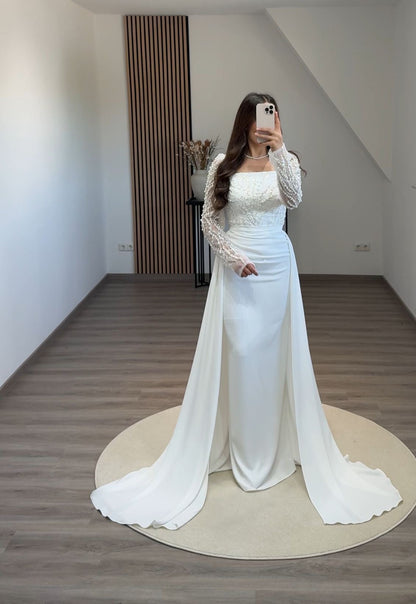 Elegant Long Sleeves Suit Collar Empire-Waist Evening Dress