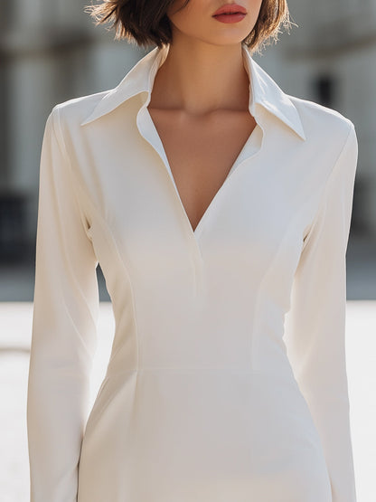 Minimalist Structured Shirt-Collar Mini Dress