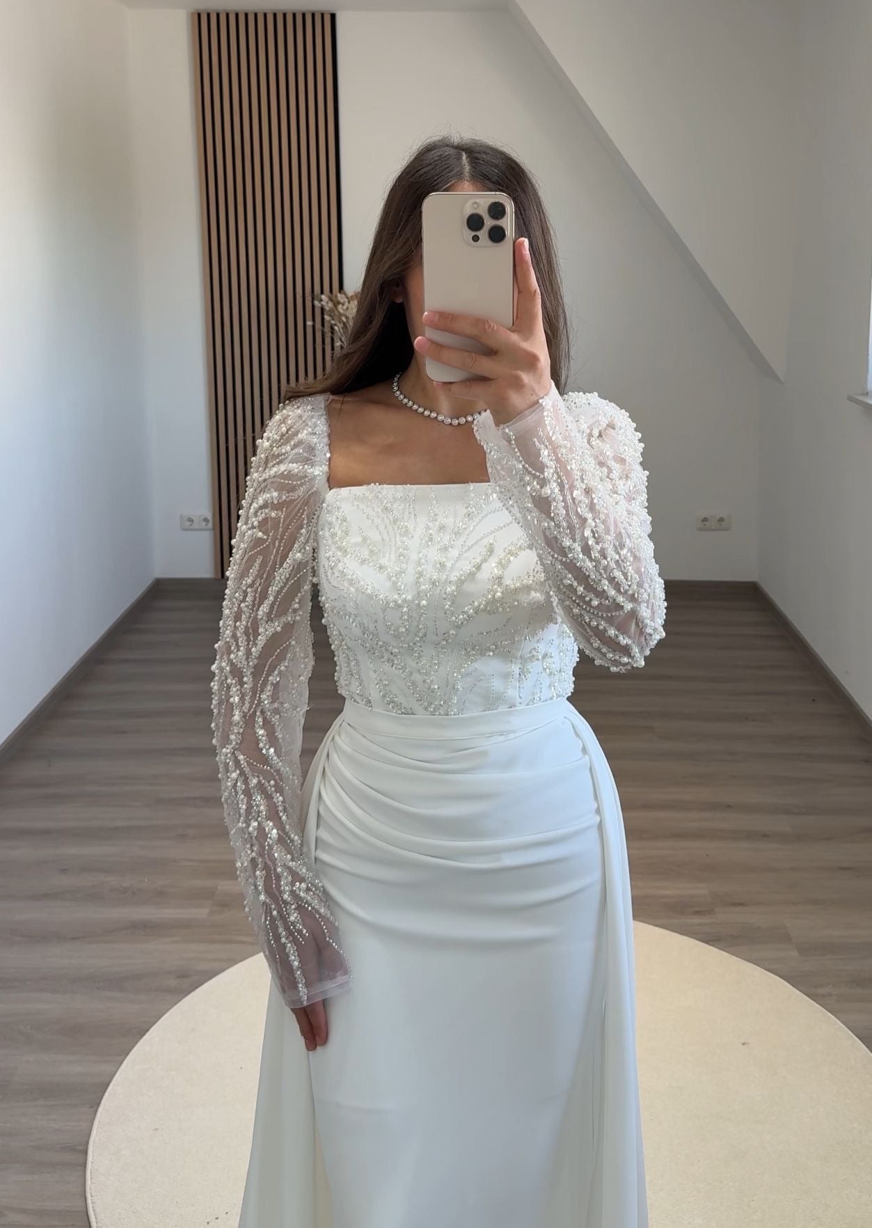 Elegant Long Sleeves Suit Collar Empire-Waist Evening Dress