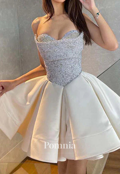 Charming A-Line Sleeveless Strapless Sequins Homecoming Dress