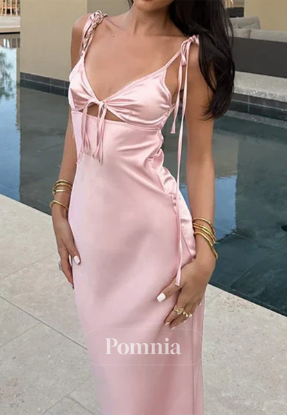 Blushing Pink Spaghetti Straps Sweetheart Backless Prom Dress