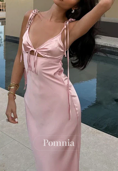Blushing Pink Spaghetti Straps Sweetheart Backless Prom Dress