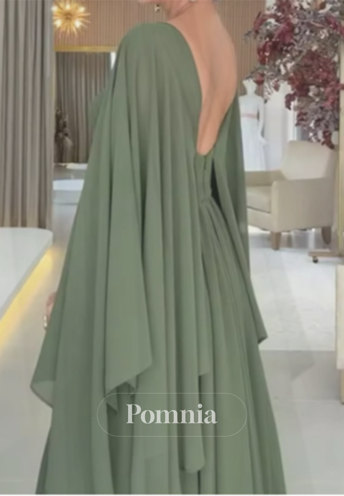 Dusty Sage Cape Sweetheart Empire-Waist Chiffon Mother of the Bride Dress