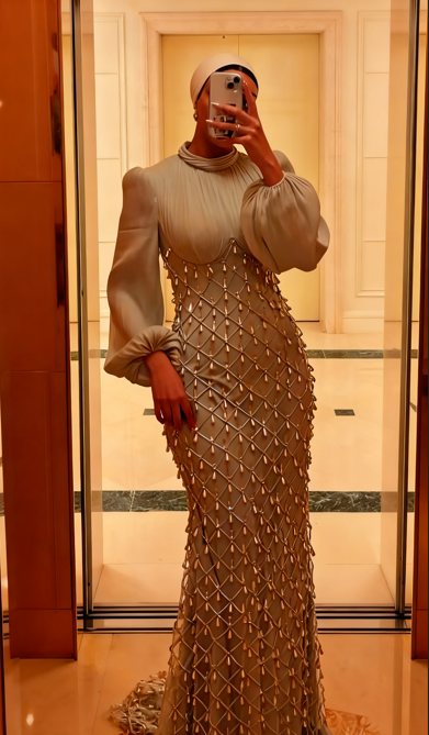 Long Sleeves Ruched Lace Evening Dress