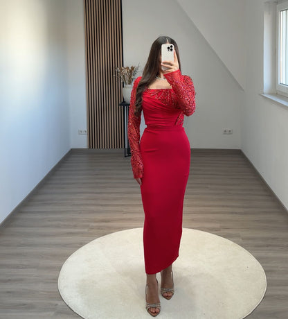 Long Sleeves Off-Shoulder Corset Tulle Evening Dress