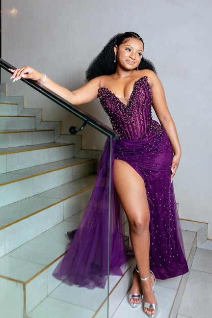 Sleeveless Strapless Mermaid Long Prom Dress With Beading Split