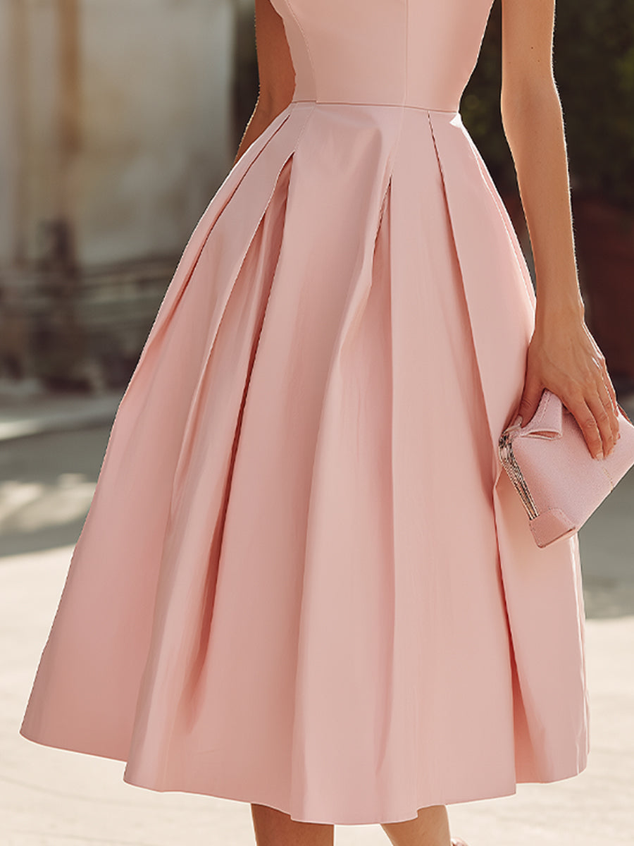 Sleeveless Pleated Midi Dress With Structured Waist