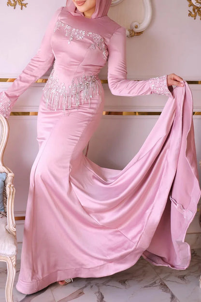 Hot Drilling Beaded Fringe Corset Party Mermaid Maxi Dress