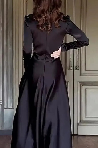 Mock Neck Long Sleeve Flower Patchwork Party Maxi Dress