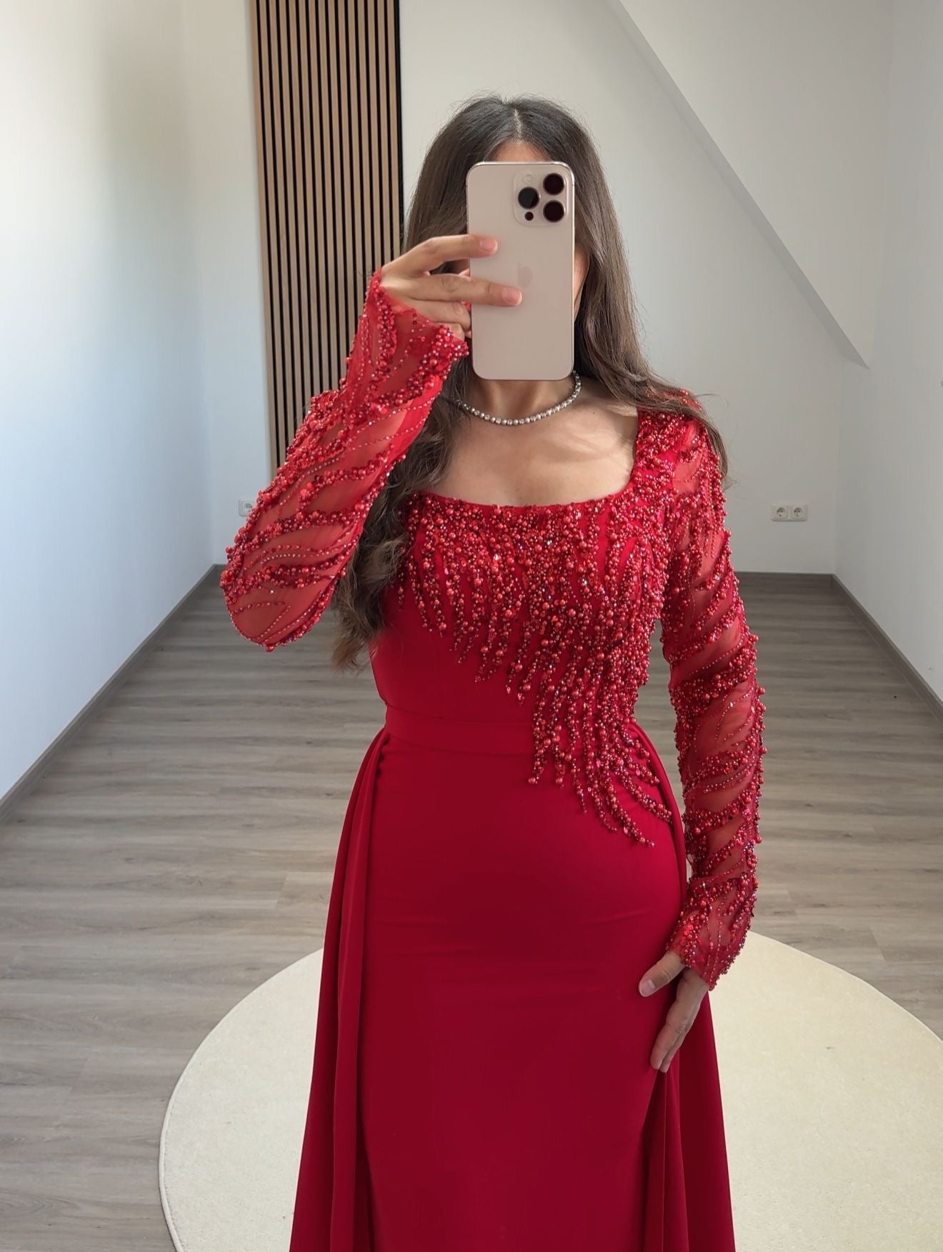 Simple Long Sleeves Square Sequins A-Line Prom Dress