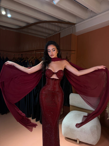 Crystal Cutout Gown with Cape