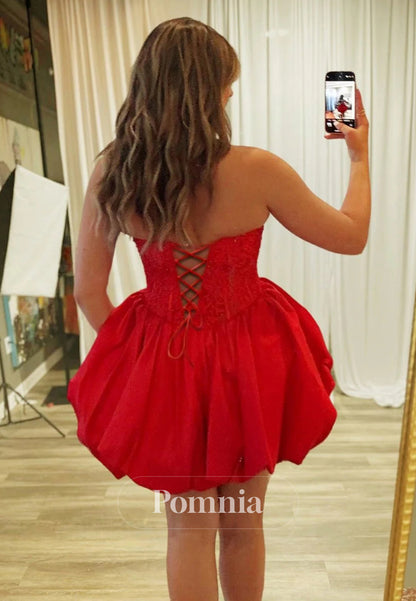 A-Line Strapless Corset Beaded Bubble Homecoming Dress with Choker