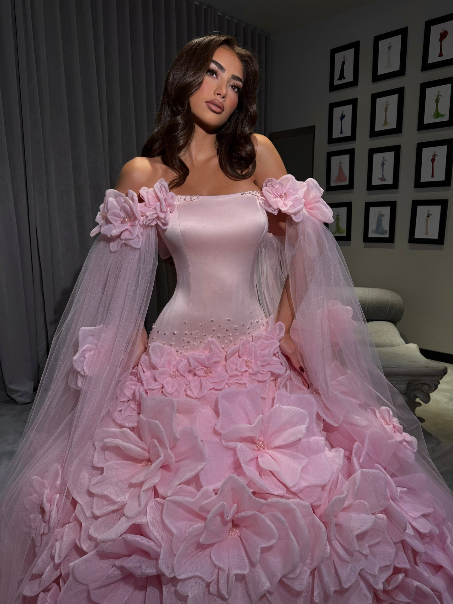 Elegant A-Line 3D Floral Tulle Ball Gown