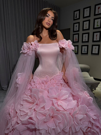 Elegant A-Line 3D Floral Tulle Ball Gown