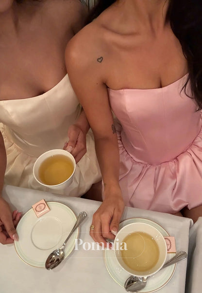 Pretty A Line Strapless Pink Satin Short Homecoming Dress