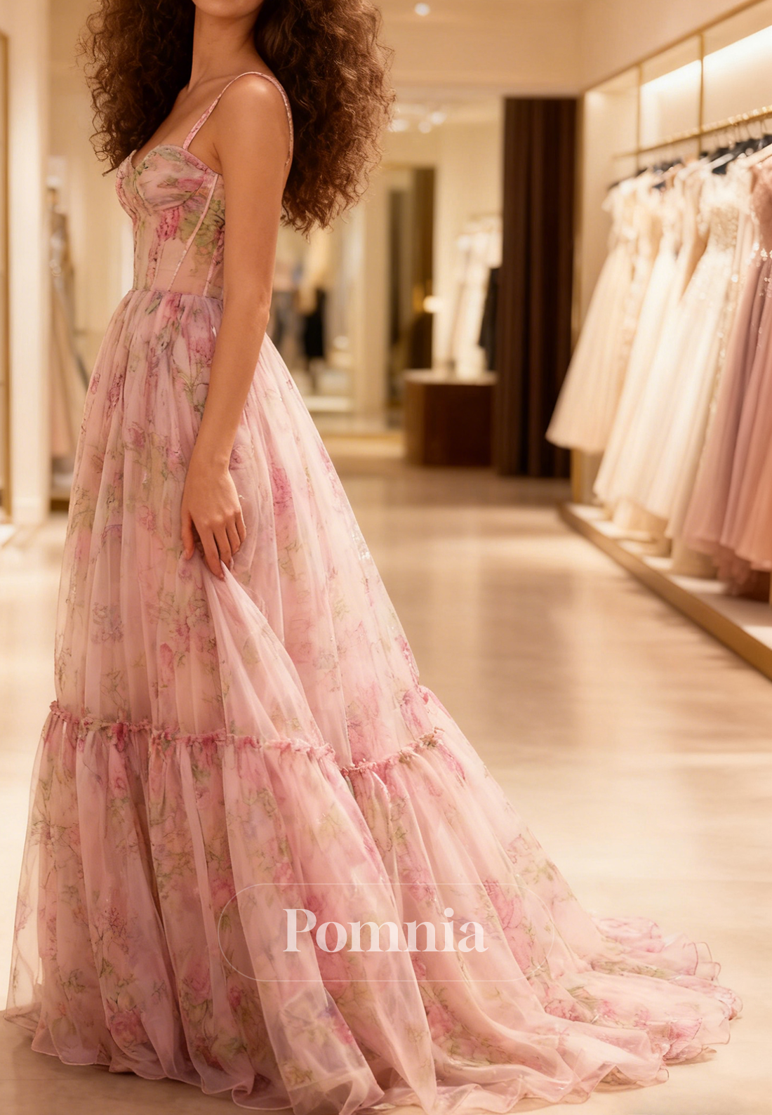 Spaghetti Straps Square Chiffon Prom Dress