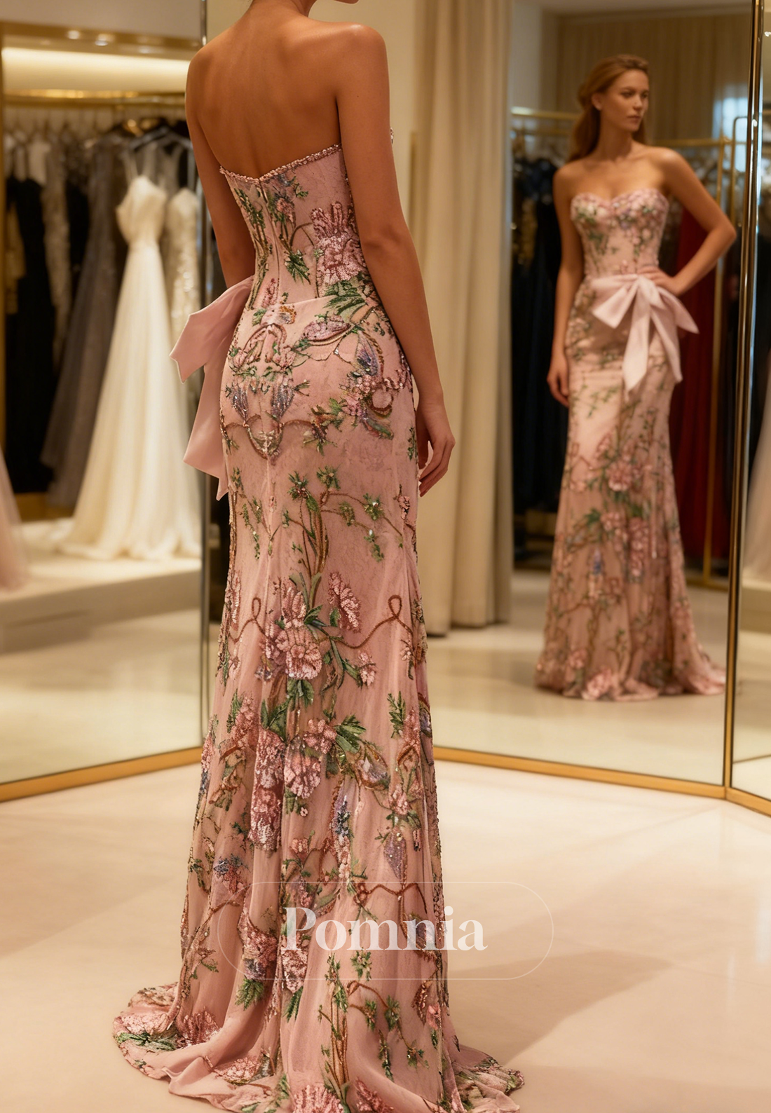 Charming Sleeveless Strapless Bowknot Slit Prom Dress