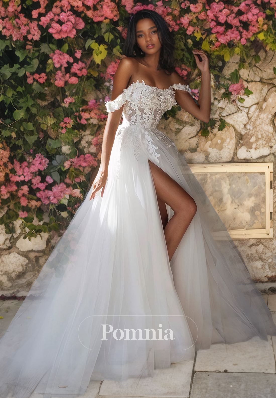 A-Line Off-Shoulder Scoop Empire-Waist Appliques Long Boho Wedding Dress