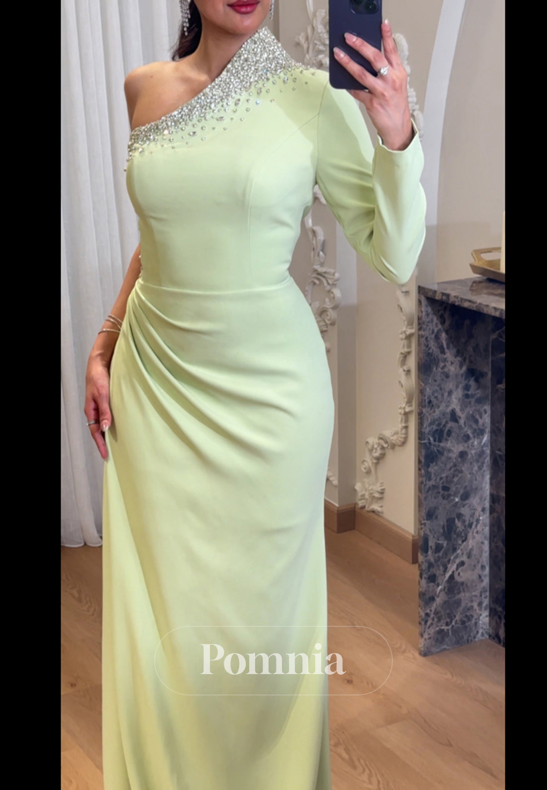 Daffodil One Shoulder Long Sleeves Ruched A-Line Evening Dress