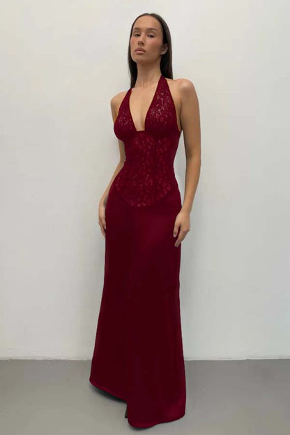Halter Deep V-Neck Sleeveless Long Mermaid Prom Dress