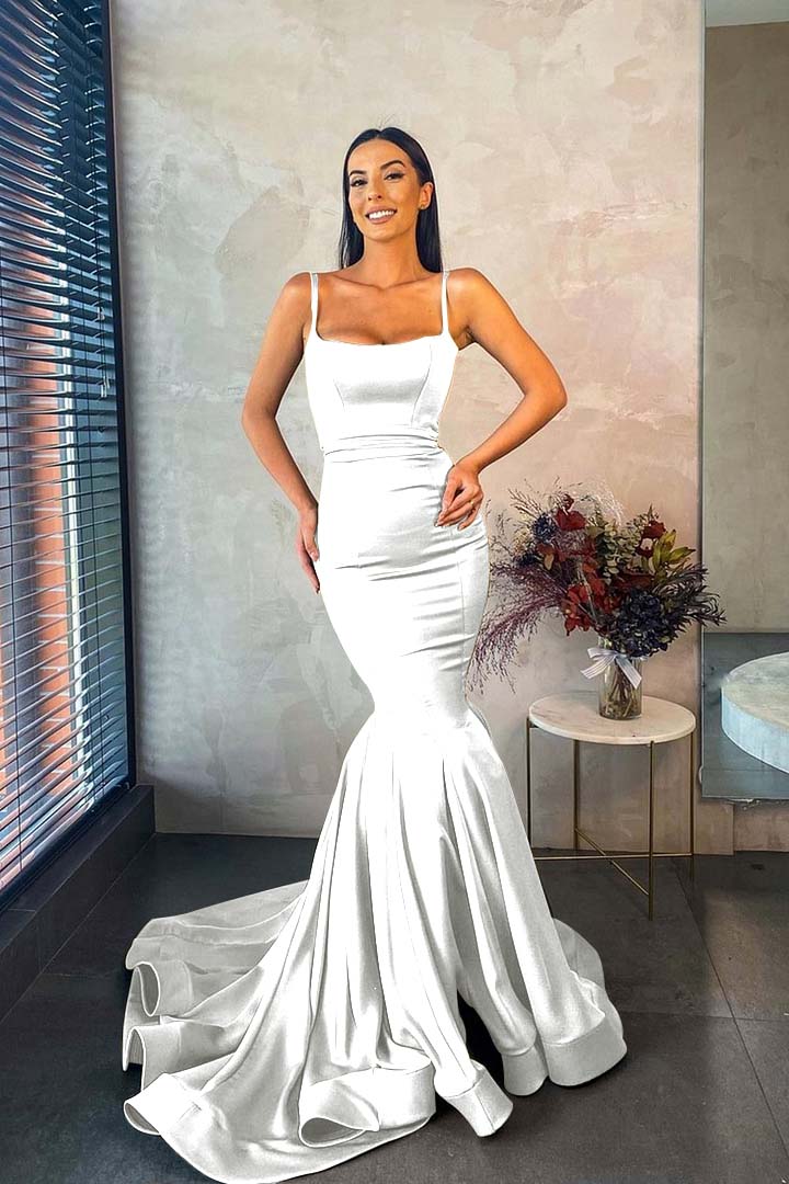 Spaghetti Strap Sleeveless Long Mermaid Prom Dress With Pleated