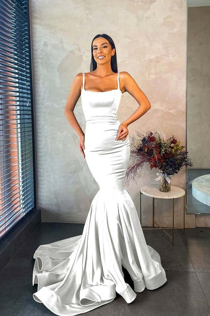 Spaghetti Strap Sleeveless Long Mermaid Prom Dress With Pleated