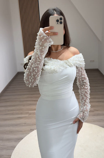 Sparkly Long Sleeves Scoop Appliques Sequins Evening Dress