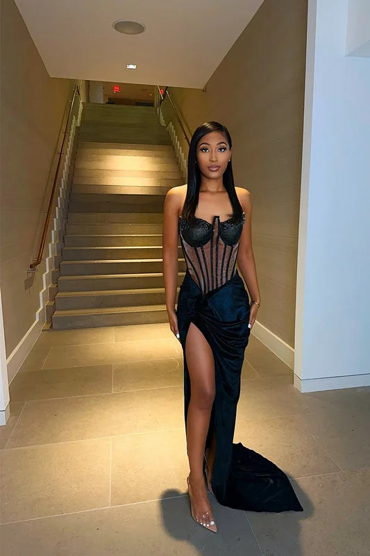 Glamorous Black Sleeveless Tight Mermaid Prom Dress On Sale