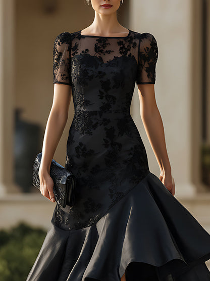 Neckline High-Low Midi Dress With Sculpted Silhouette