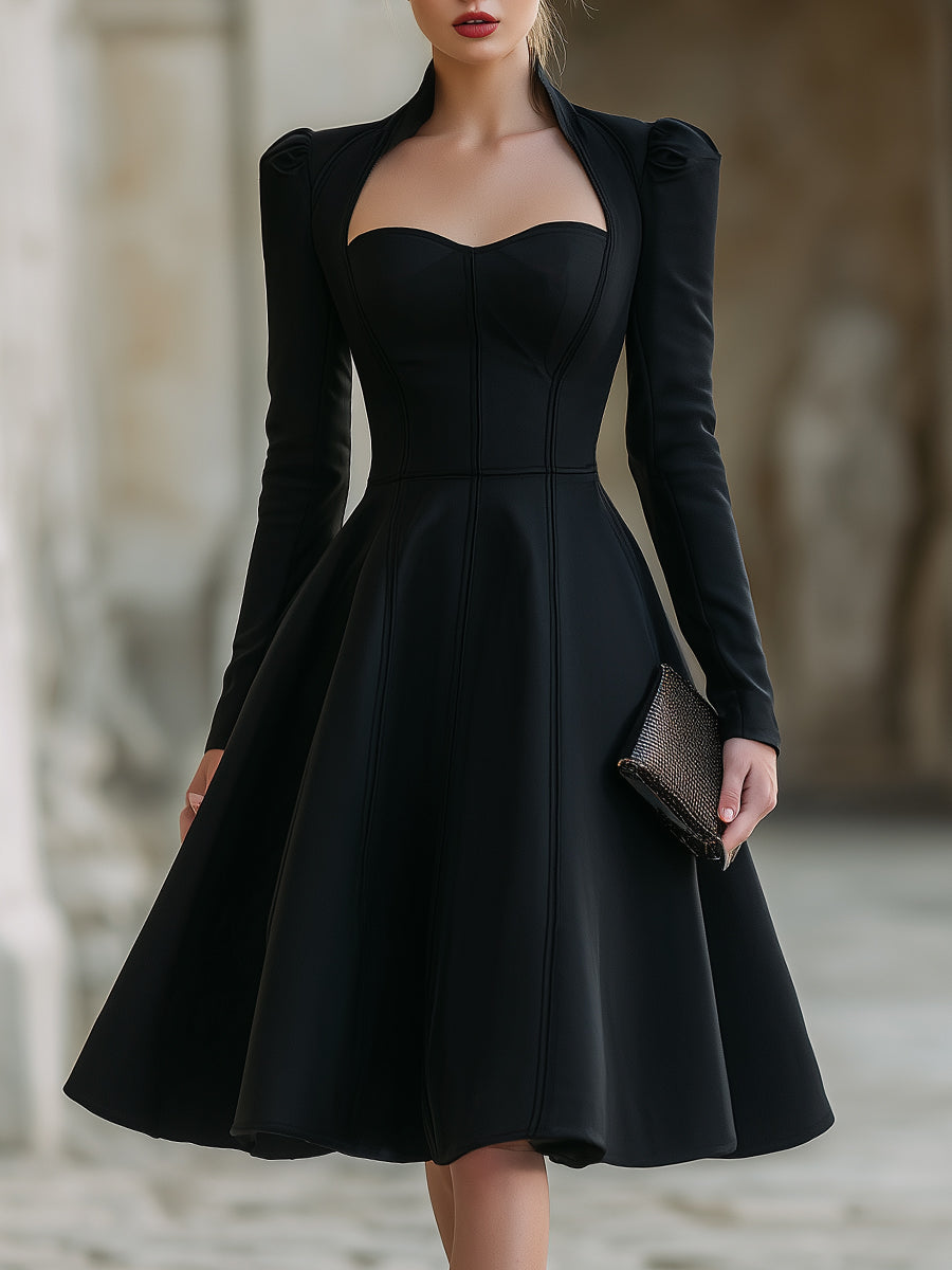 Structured Sweetheart-Neck Fit-and-Flare Dress