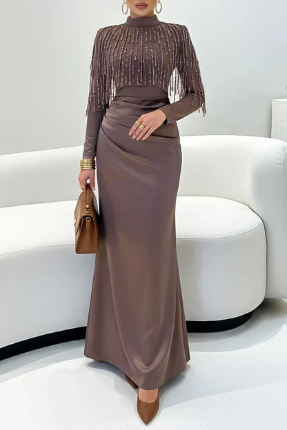 Sequin Embroidery Cover Ups Ruched Party Slim Fit Maxi Dresses