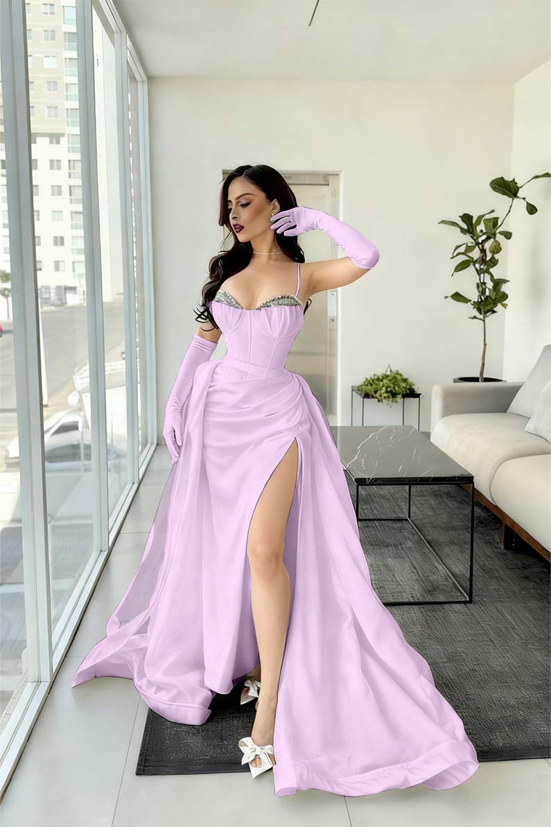 Spaghetti Strap Sleeveless Long Mermaid Prom Dress With Split Gloves