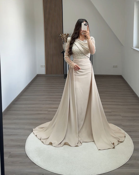 Cap Sleeves Chiffon Evening Dress