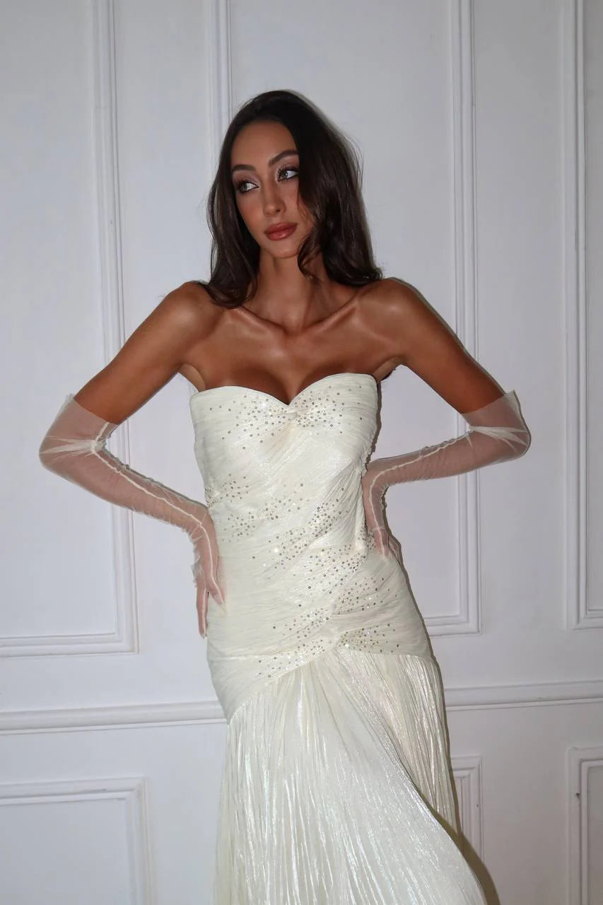 Dazzling Ivory Sweetheart Prom Dress Sleeveless Pleated with Sequins