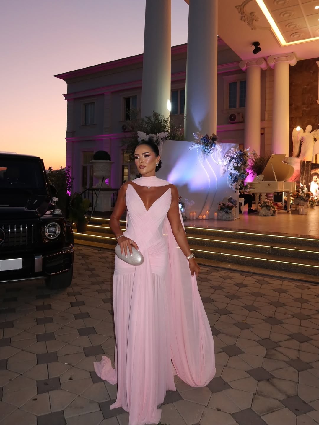 Blushing Pink Draped Sleeveless Evening Gown