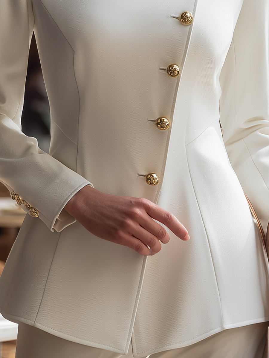 Structured Asymmetric Button Tailored Jacket