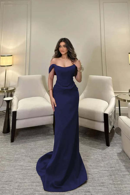 Off The Shoulder Sleeveless Long Mermaid Prom Dress With Pleated