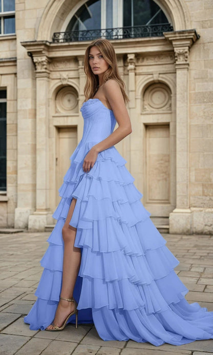 Strapless Ruffled Prom Ball Gown