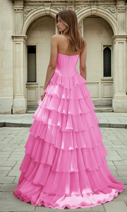 Strapless Ruffled Prom Ball Gown