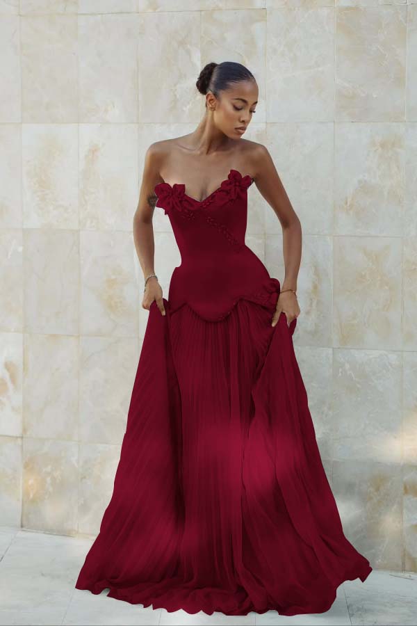 Stunning Strapless Sleeveless Long Prom Dress With Pleated Beading
