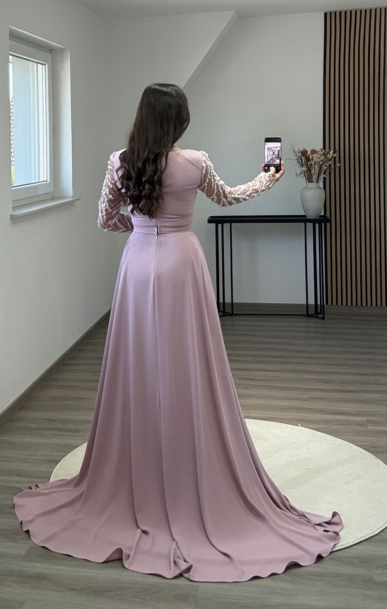 Long Sleeves Scoop Sequins Empire-Waist Prom Dress
