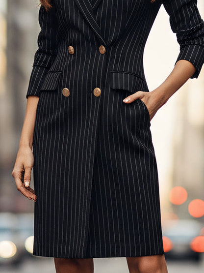 Black Pinstripe Double-Breasted Blazer Dress