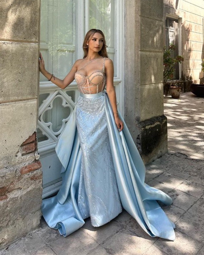 Sweetheart One-Shoulder Sleeveless Long Mermaid Prom Dress With Sequins