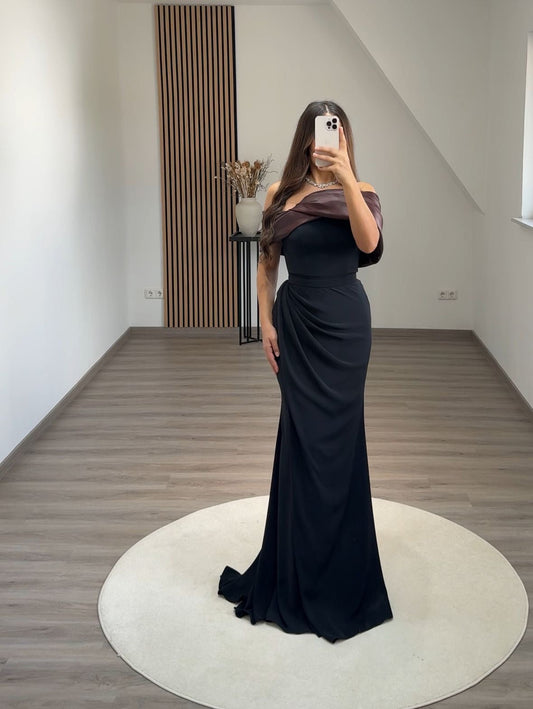 Off Shoulder V-Neck Beads Cap Sleeves High Split Pleats Evening Formal Dress