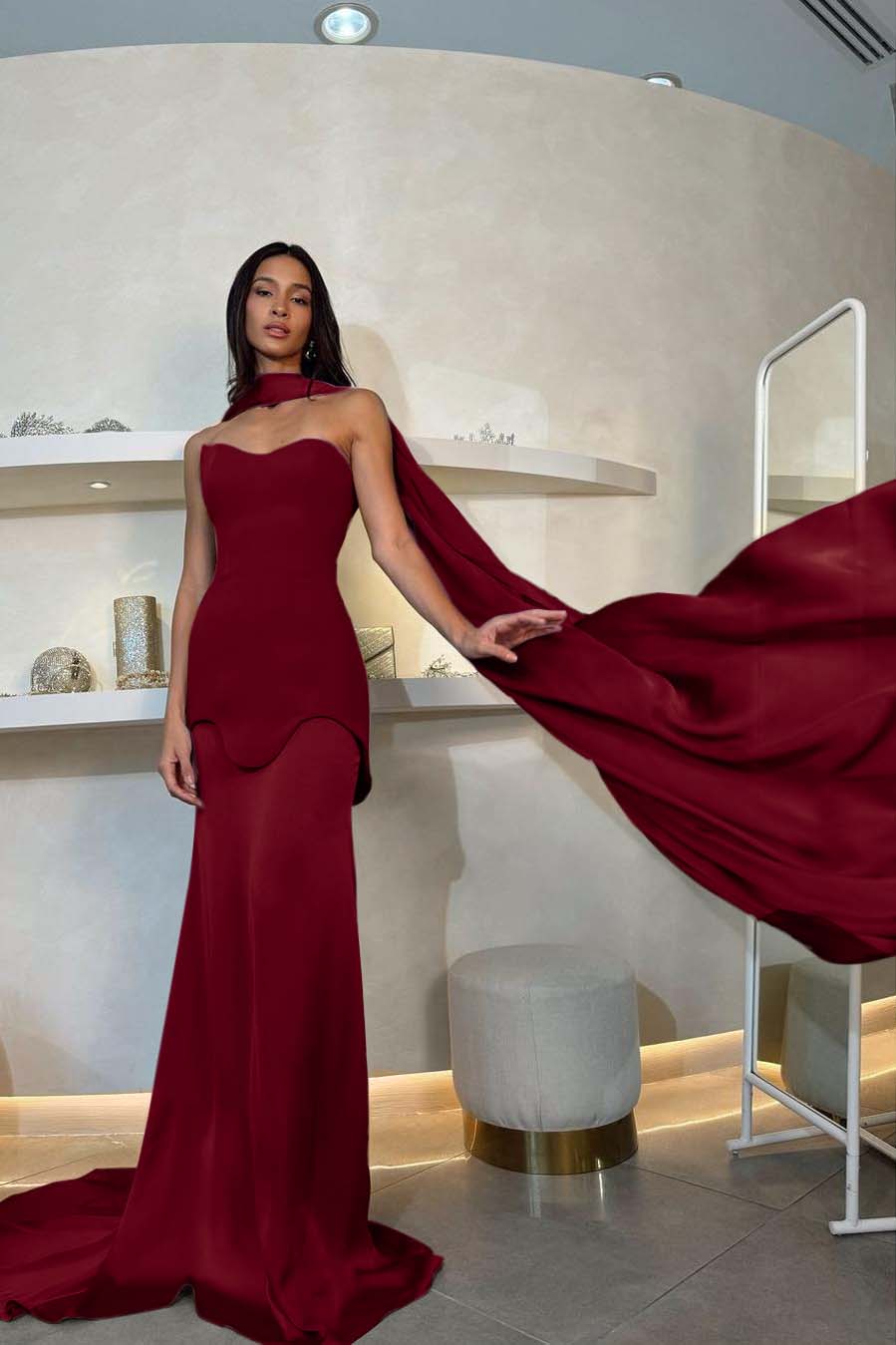 Halter Strapless Sleeveless Long Mermaid Prom Dress With Pleated