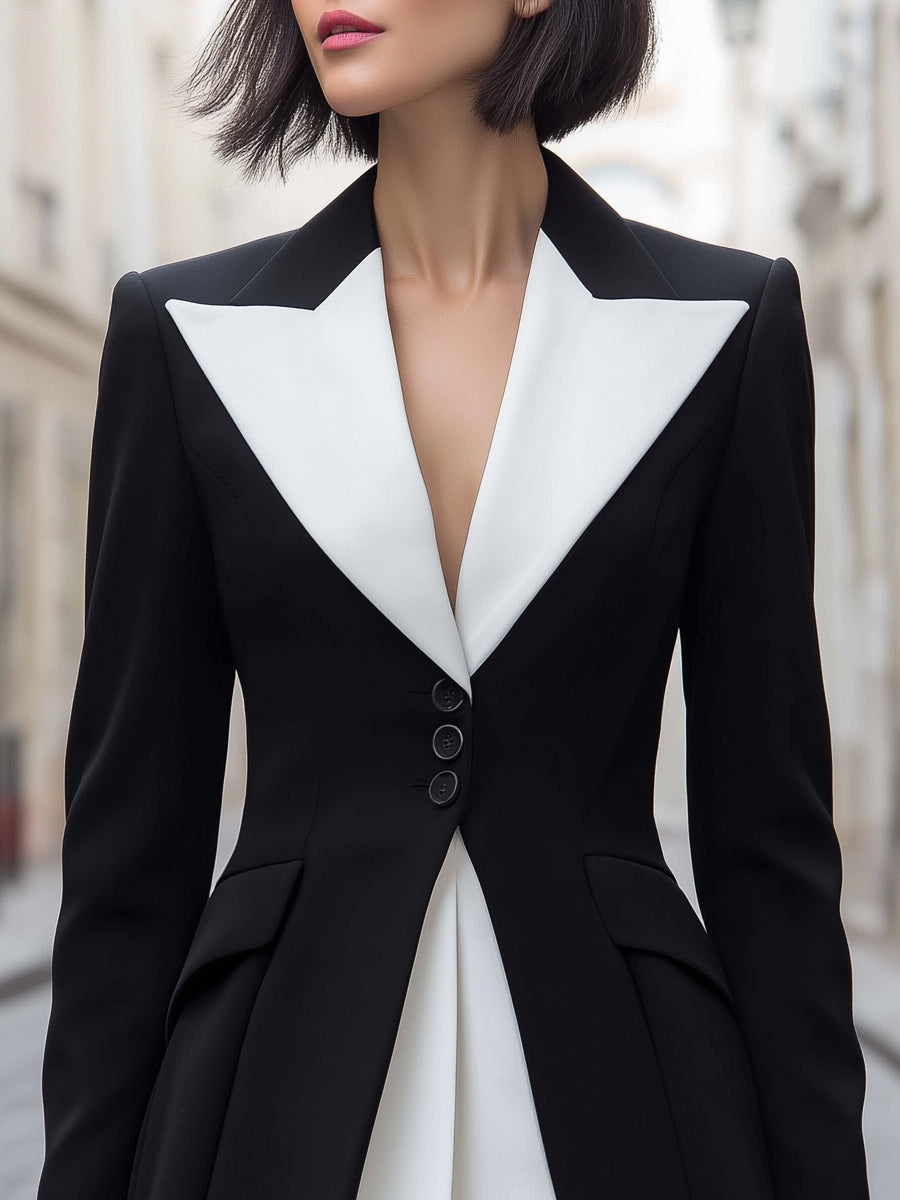 Two-Tone Tailored Tuxedo Blazer Dress