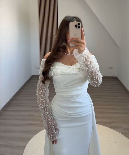 Black Long Sleeves Sweetheart Slit A-Line Prom Dress